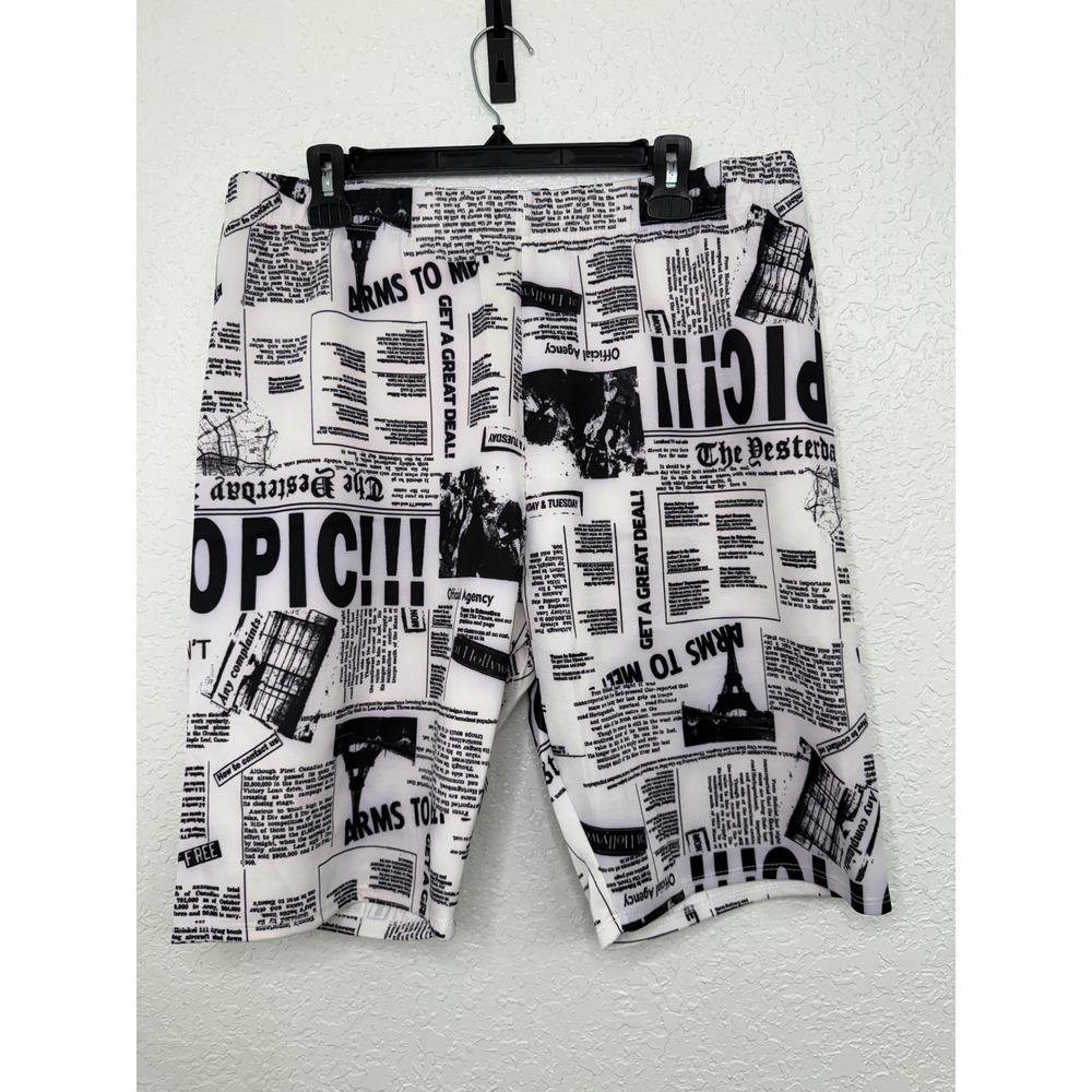 NY Invasion Mens Newspaper Print Shorts Black White Graphic Plus Size 3X NEW